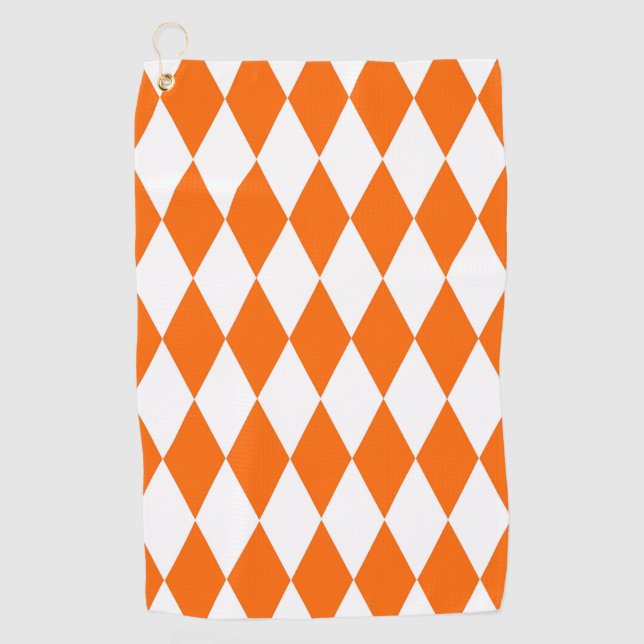 Orange and White Harlequin Diamonds Check Design  Golf Towel (Front)