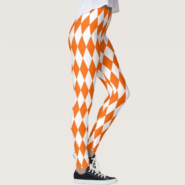 Orange and White Harlequin Diamonds Check Design  Leggings (Creator Uploaded)