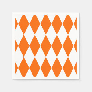 Orange and White Harlequin Diamonds Check Design Napkins