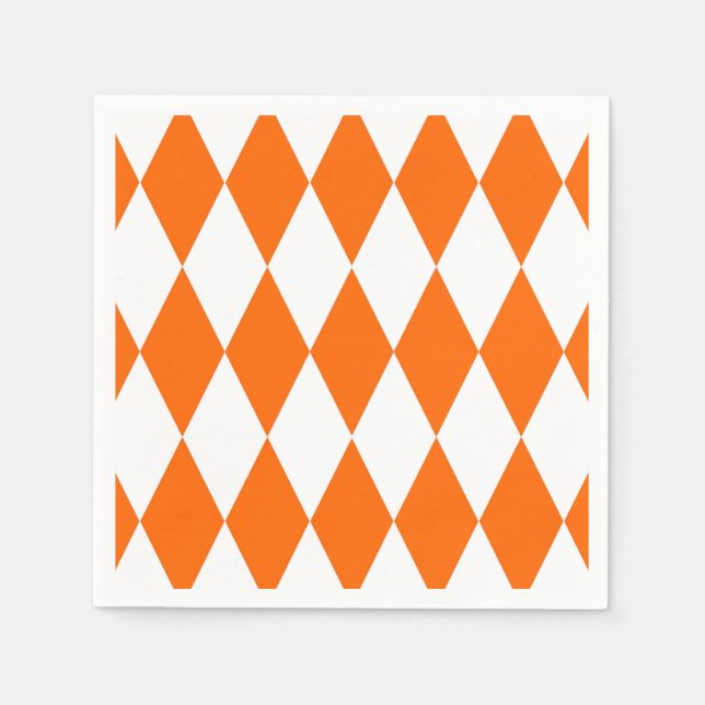 Orange and White Harlequin Diamonds Check Design  Napkins (Front)
