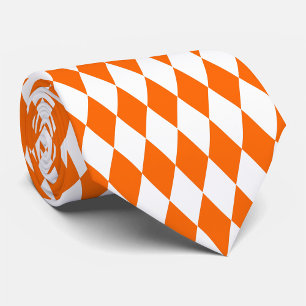 Orange and White Harlequin Diamonds Check Design  Neck Tie