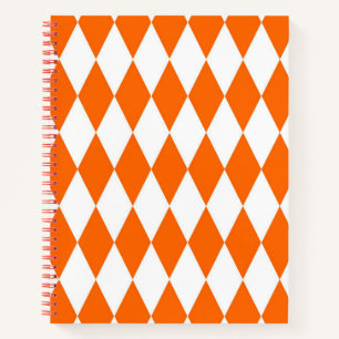 Orange and White Harlequin Diamonds Check Design  Notebook