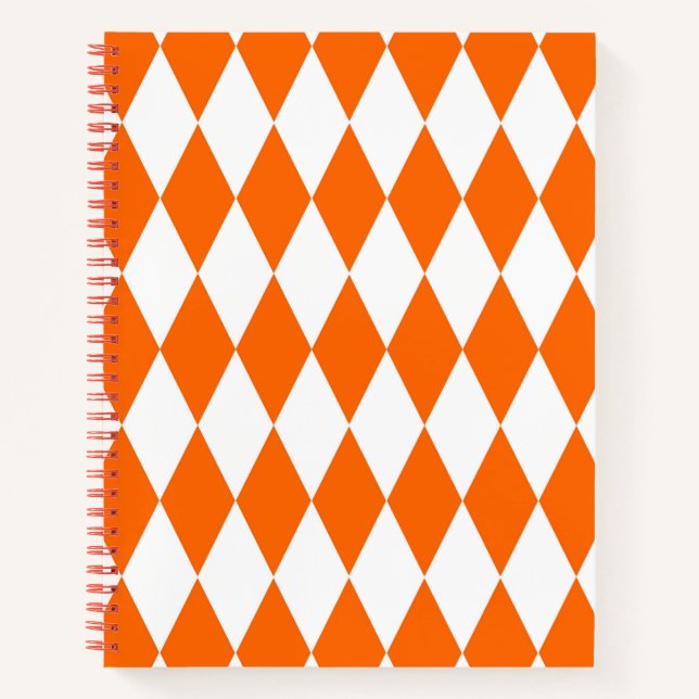 Orange and White Harlequin Diamonds Check Design  Notebook (Front)