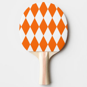 Orange and White Harlequin Diamonds Check Design Ping Pong Paddle