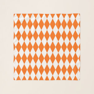 Orange and White Harlequin Diamonds Check Design Scarf