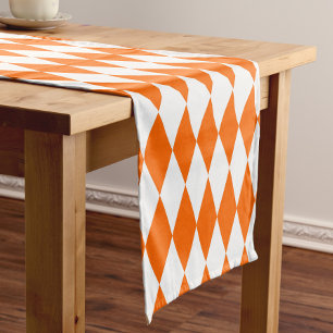 Orange and White Harlequin Diamonds Check Design Short Table Runner