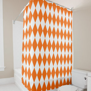 Orange and White Harlequin Diamonds Check Design  Shower Curtain
