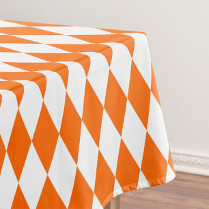 Orange and White Harlequin Diamonds Check Design  Tablecloth