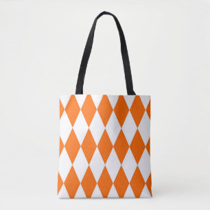 Orange and White Harlequin Diamonds Check Design Tote Bag