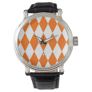 Orange and White Harlequin Diamonds Check Design Watch