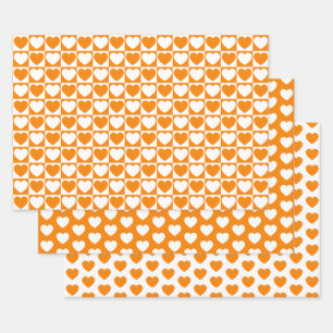 Orange and White Hearts Wrapping Paper Sheets