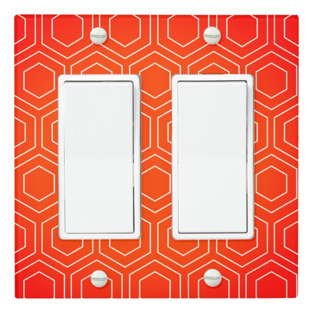 Orange and White Hexagonal Pattern Light Switch Cover (In Situ)