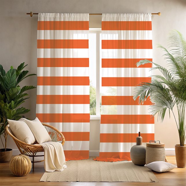Orange and White Horizontal Stripe Blackout Curtains (Orange and White Horizontal Stripe Blackout Curtains)