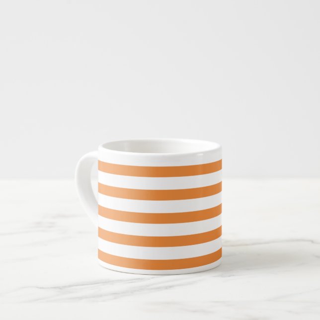 Orange and White Horizontal Stripe Espresso Cup (Front Left)