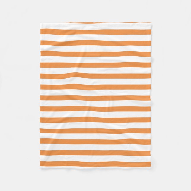 Orange and White Horizontal Stripe Fleece Blanket (Front)