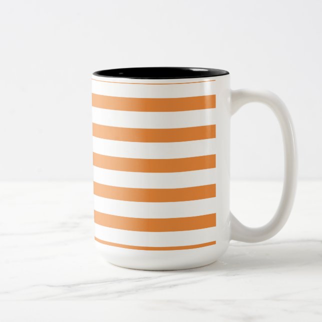 Orange and White Horizontal Stripe Two-Tone Coffee Mug (Right)