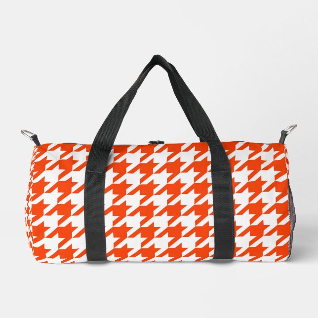 Orange and White Houndstooth Check Duffle Bag (Front)