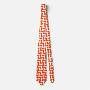 Orange and White Houndstooth Check Neck Tie