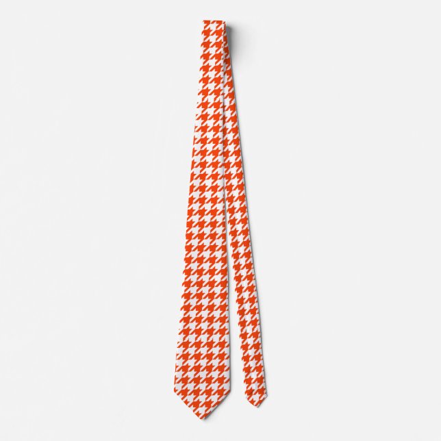 Orange and White Houndstooth Check Neck Tie (Front)