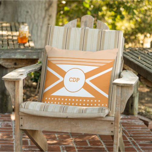 Orange and white initials time to relax outdoor pillow