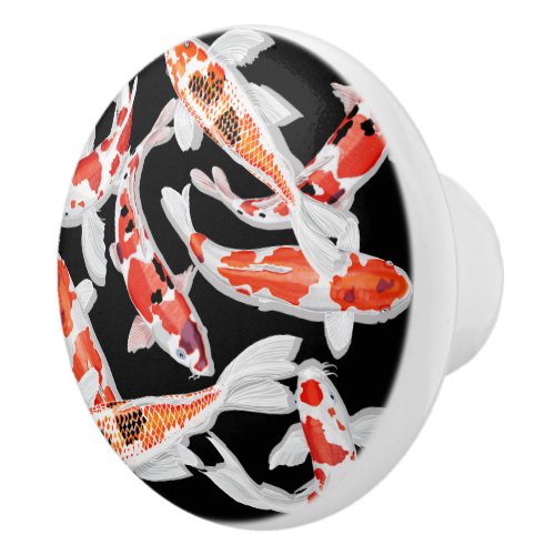 Orange and white Koi fish Ceramic Knob