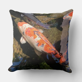 Orange and White Koi Fish Swimming Photo Throw Pillow