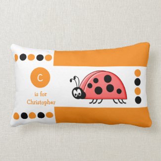 Orange and white ladybird kids monogram lumbar pillow