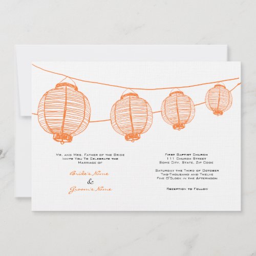 Orange and White Lanterns Wedding Invitation