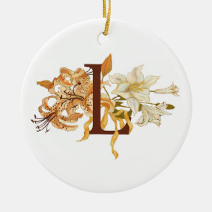 Orange and White Lilies, Letter L Ceramic Ornament