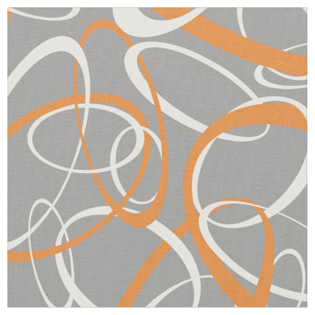 orange and white loops on gray geometric pattern fabric (Close Up)