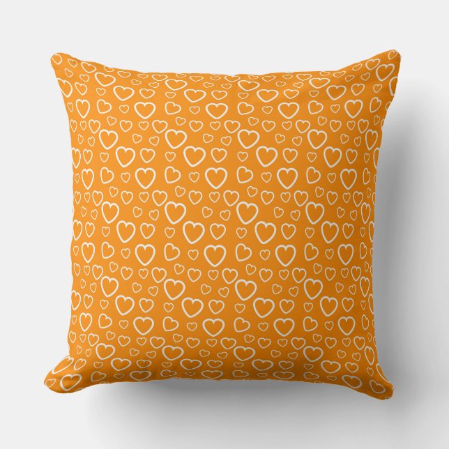 Orange and White Love Hearts Pattern Throw Pillow (Front)