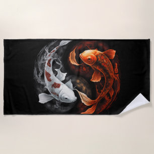 Orange And White Lucky Koi Fish Japan Art Beach Towel