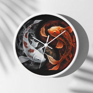 Orange And White Lucky Koi Fish Japan Art Clock