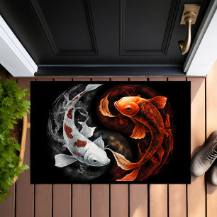Orange And White Lucky Koi Fish Japan Art Doormat