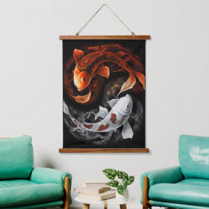 Orange And White Lucky Koi Fish Japan Art Hanging Tapestry