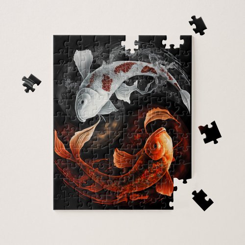 Orange And White Lucky Koi Fish Japan Art Jigsaw Puzzle