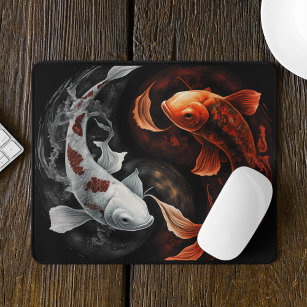 Orange And White Lucky Koi Fish Japan Art Mouse Pad