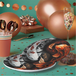 Orange And White Lucky Koi Fish Japan Art Paper Plates