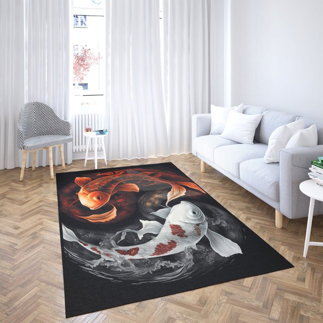 Orange And White Lucky Koi Fish Japan Art Rug (Creator Uploaded)