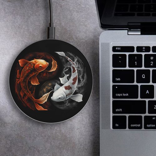 Orange And White Lucky Koi Fish Japan Art Wireless Charger