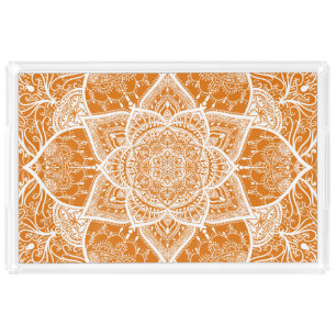 Orange and White Mandala - Loergann in Pumpkin Acrylic Tray