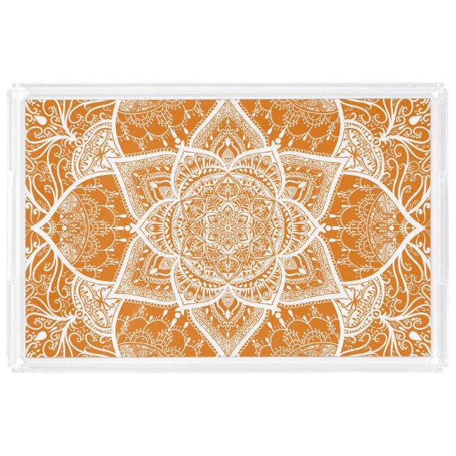 Orange and White Mandala - Loergann in Pumpkin Acrylic Tray (Front)