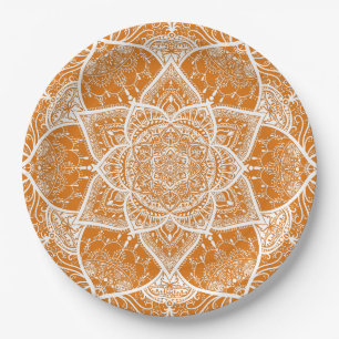 Orange and White Mandala - Loergann in Pumpkin Paper Plates
