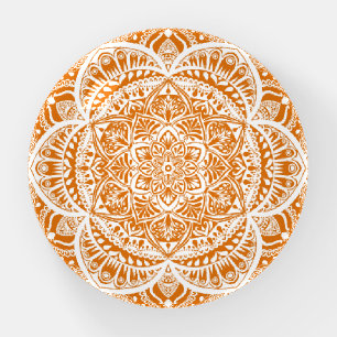 Orange and White Mandala - Loergann in Pumpkin Paperweight