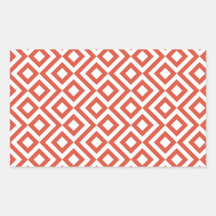 Orange and White Meander Rectangular Sticker