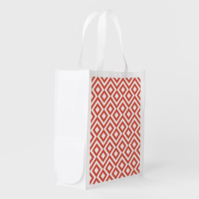 Orange and White Meander Reusable Grocery Bag (Front Side)