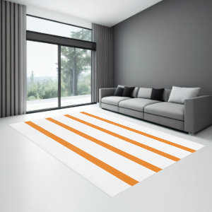 Orange and White Minimal Stripes Office Rug