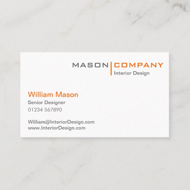 Orange and White Minimalistic Business Card (Front)