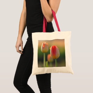 Orange and white mixed tulips  tote bag