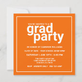Orange and White Modern Basic Grad Party Invitation (Front)